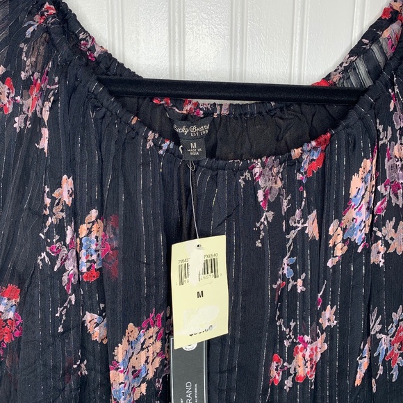 Lucky Brand Sheer Off-Shoulder Floral Peasant Top - Picture 5 of 8